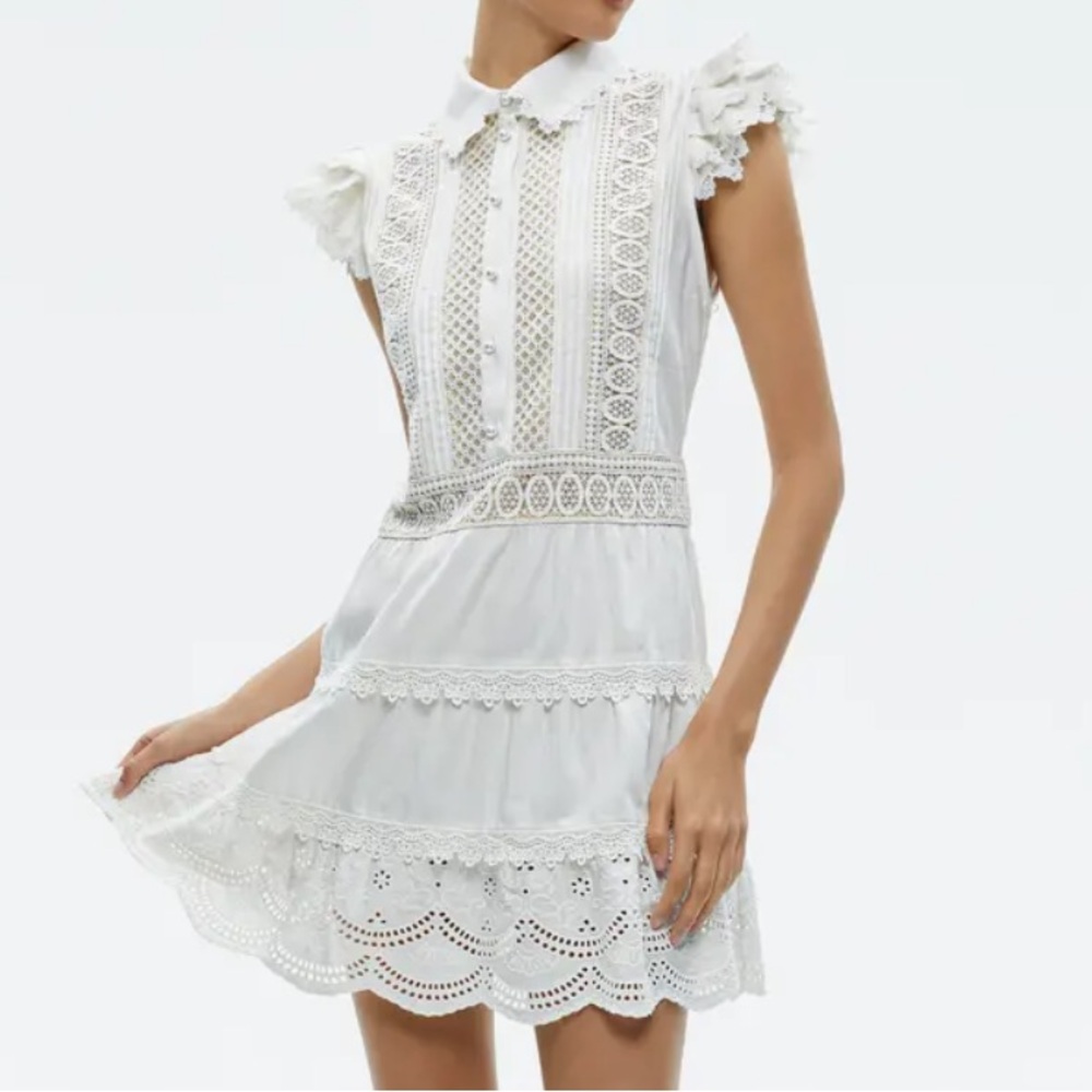 Alice + Olivia White Lace Mini Dress